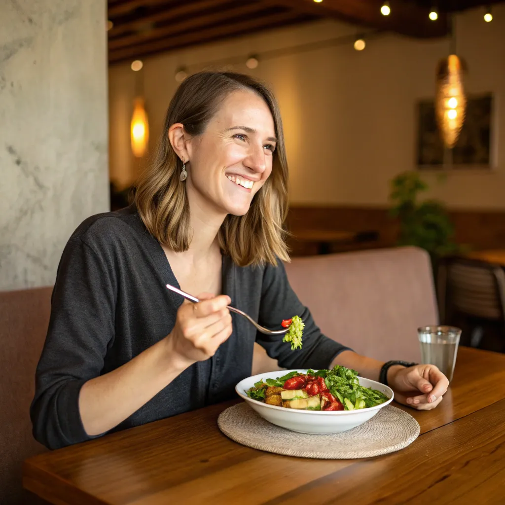 Emily Roberts enjoying a healthy meal